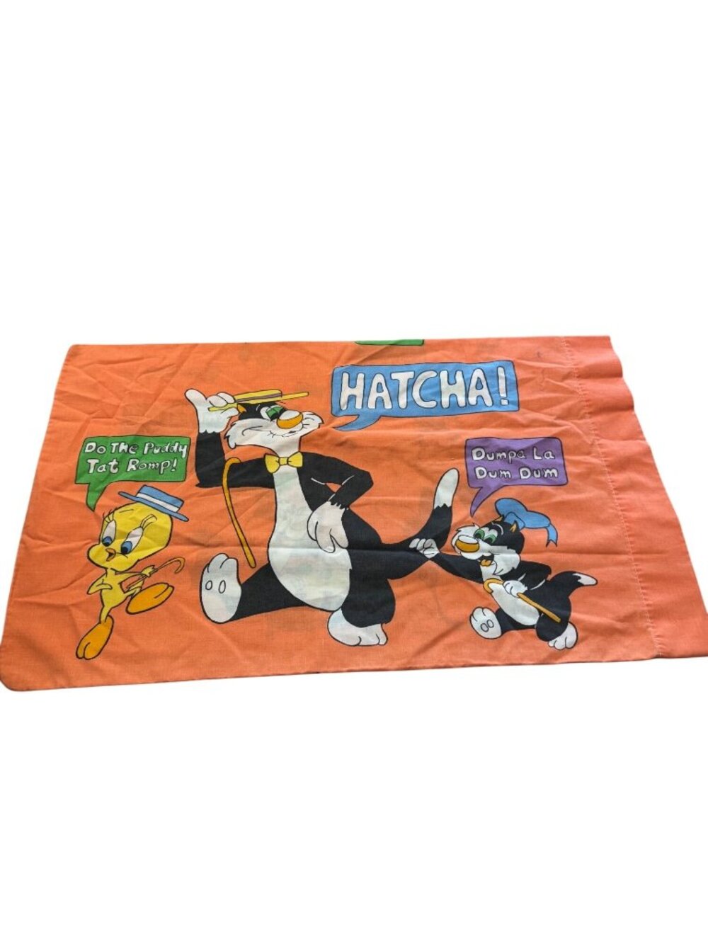 Vintage Warner Bros Looney Tunes Pillowcase Orange Sylvester Tweety Musical Prin